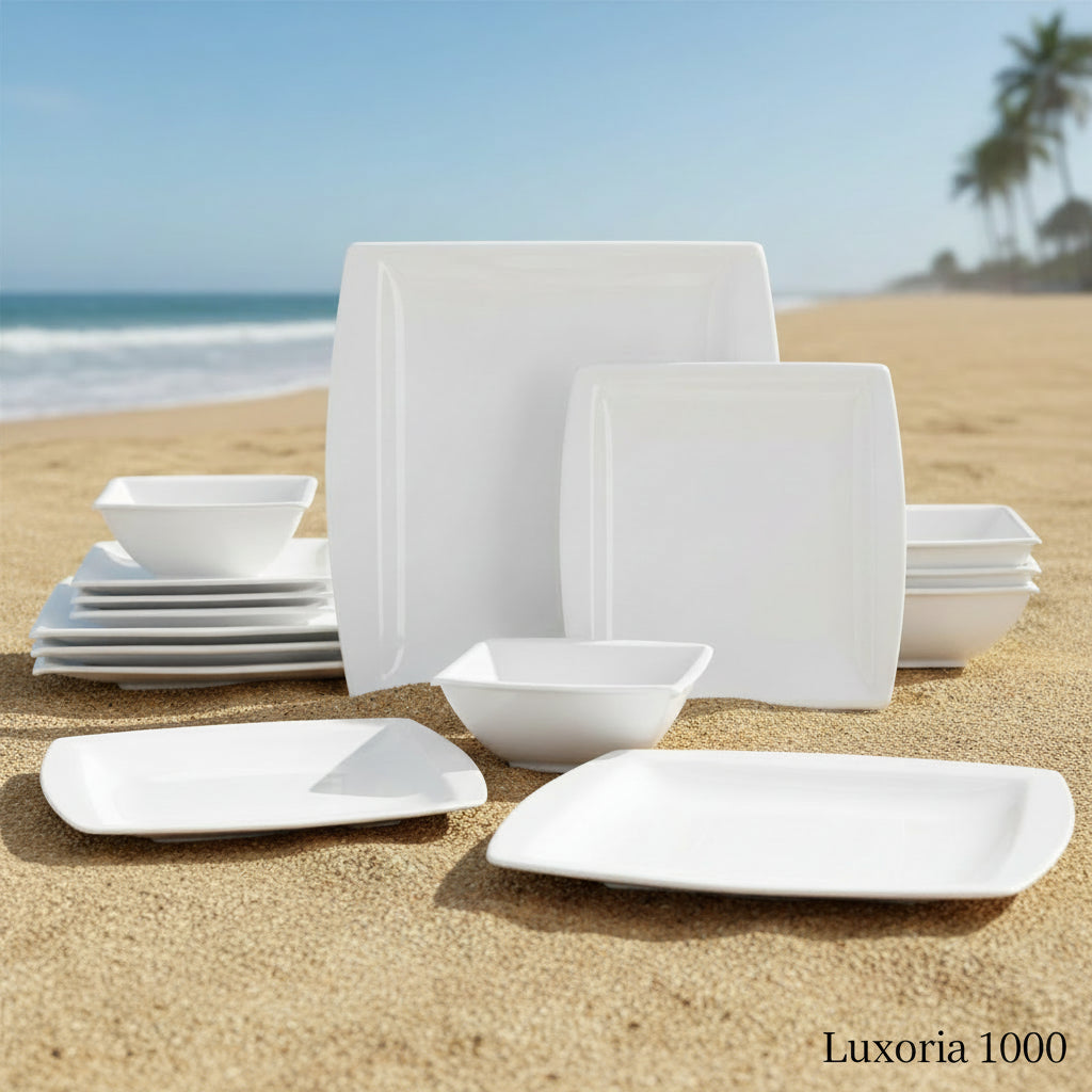 Service de vaisselle en porcelaine MALACASA 12/24 pièces, blanc et marbre, avec 4 assiettes à dîner/bol à dessert/céréales