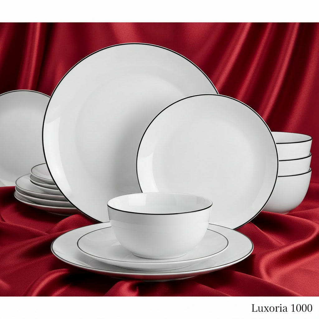 Service de vaisselle en porcelaine MALACASA 12/24 pièces, blanc et marbre, avec 4 assiettes à dîner/bol à dessert/céréales
