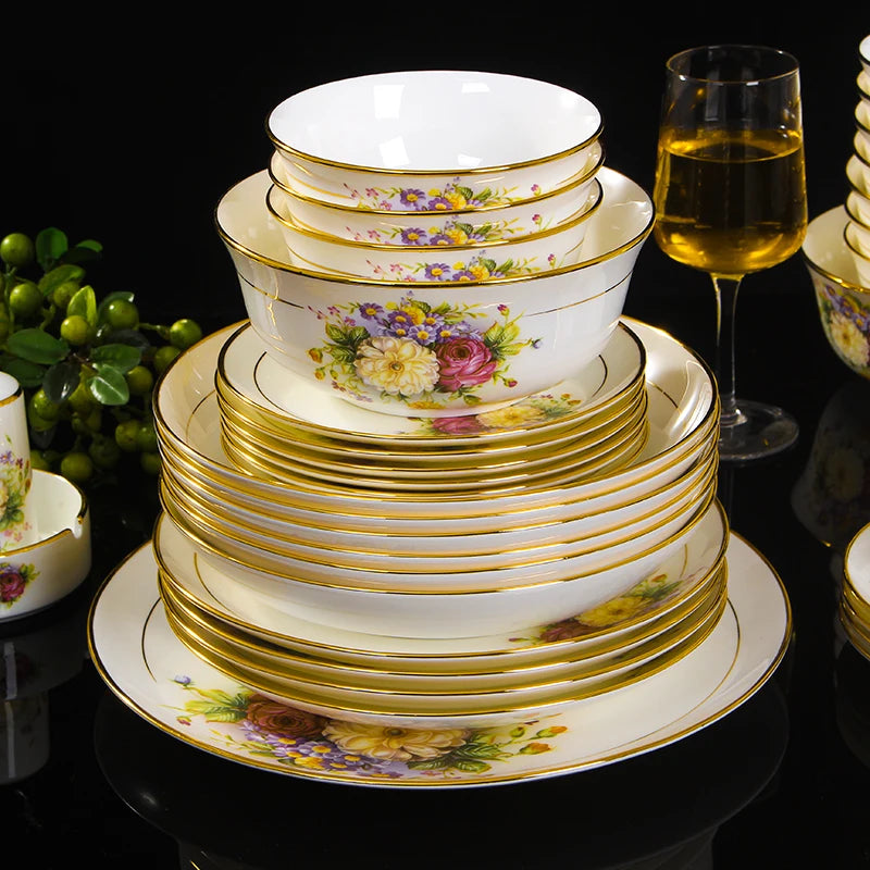 JINGDEZHEN-Vaisselle en céramique, porcelaine, bol assiette à soupe cuillère, assiette à steak occidentale avec vaisselle de bricolage
