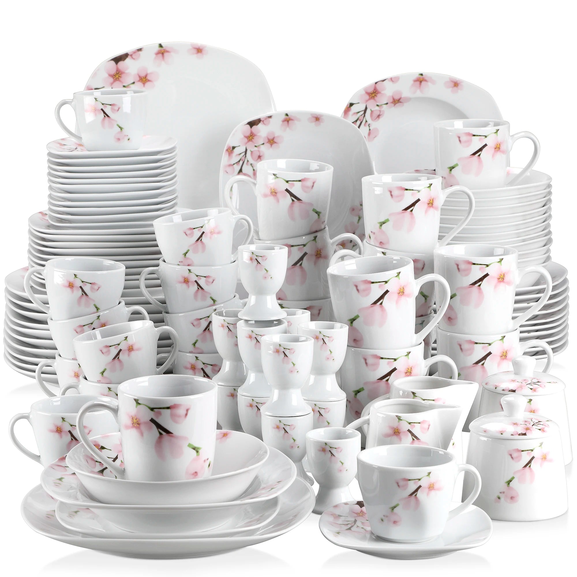 VEWEET ANNIE – service de table en porcelaine 50/100 pièces, avec tasse à œufs, tasses et soucoup, tasse, dessert, soupe et assiette à dîner, bol, pichet à lait, ensemble de pots à sucre
