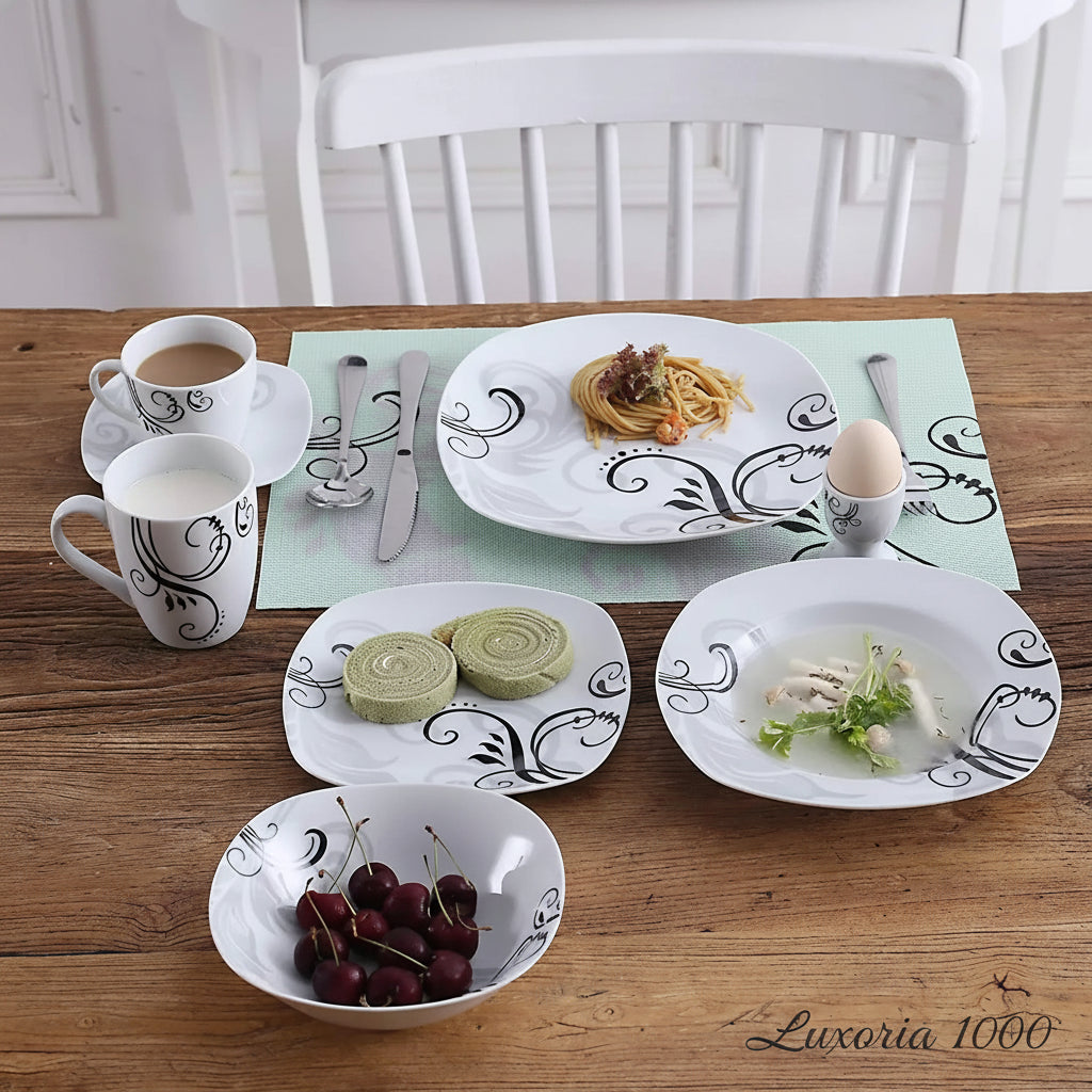 VEWEET ZOEY-Ensemble de 30 pièces de décalcomanies noires en porcelaine et céramique, ensemble i-set avec assiette à dessert, à soupe, quePlate Cup Sin5 er