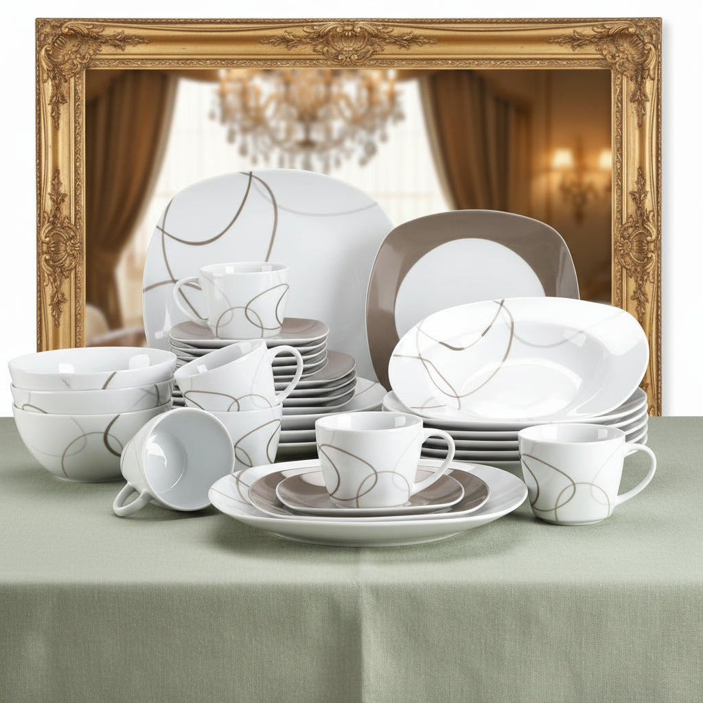 VEWEET – ensemble d'assiettes de cuisine en céramique et porcelaine, 30 pièces, avec 6 assiettes à Dessert/assiettes à soupe/assiettes à dîner/tasses/cuiseurs
