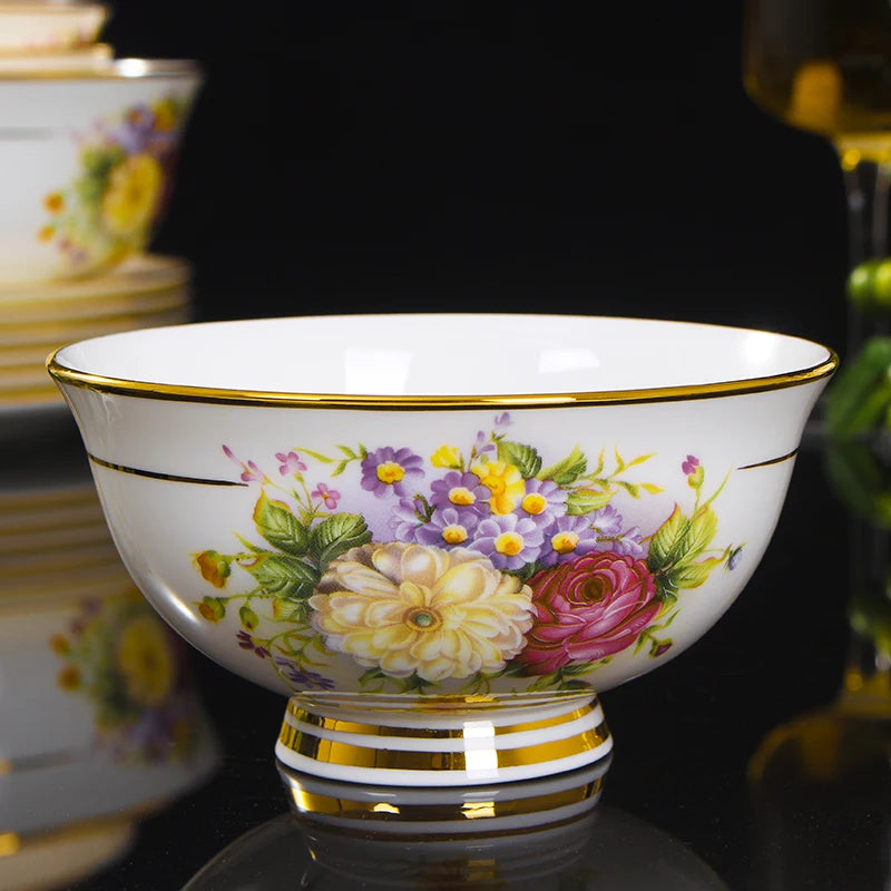 JINGDEZHEN-Vaisselle en céramique, porcelaine, bol assiette à soupe cuillère, assiette à steak occidentale avec vaisselle de bricolage