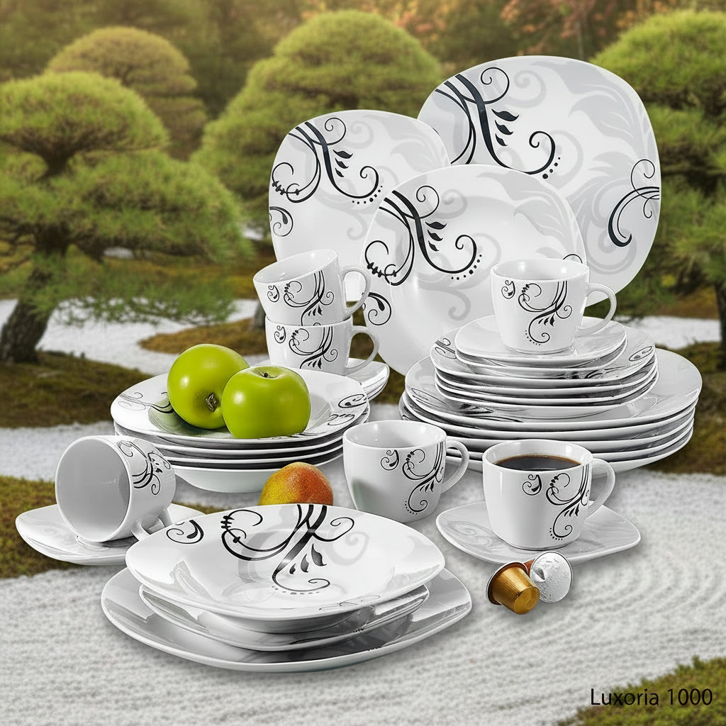 VEWEET ZOEY-Ensemble de 30 pièces de décalcomanies noires en porcelaine et céramique, ensemble i-set avec assiette à dessert, à soupe, quePlate Cup Sin5 er