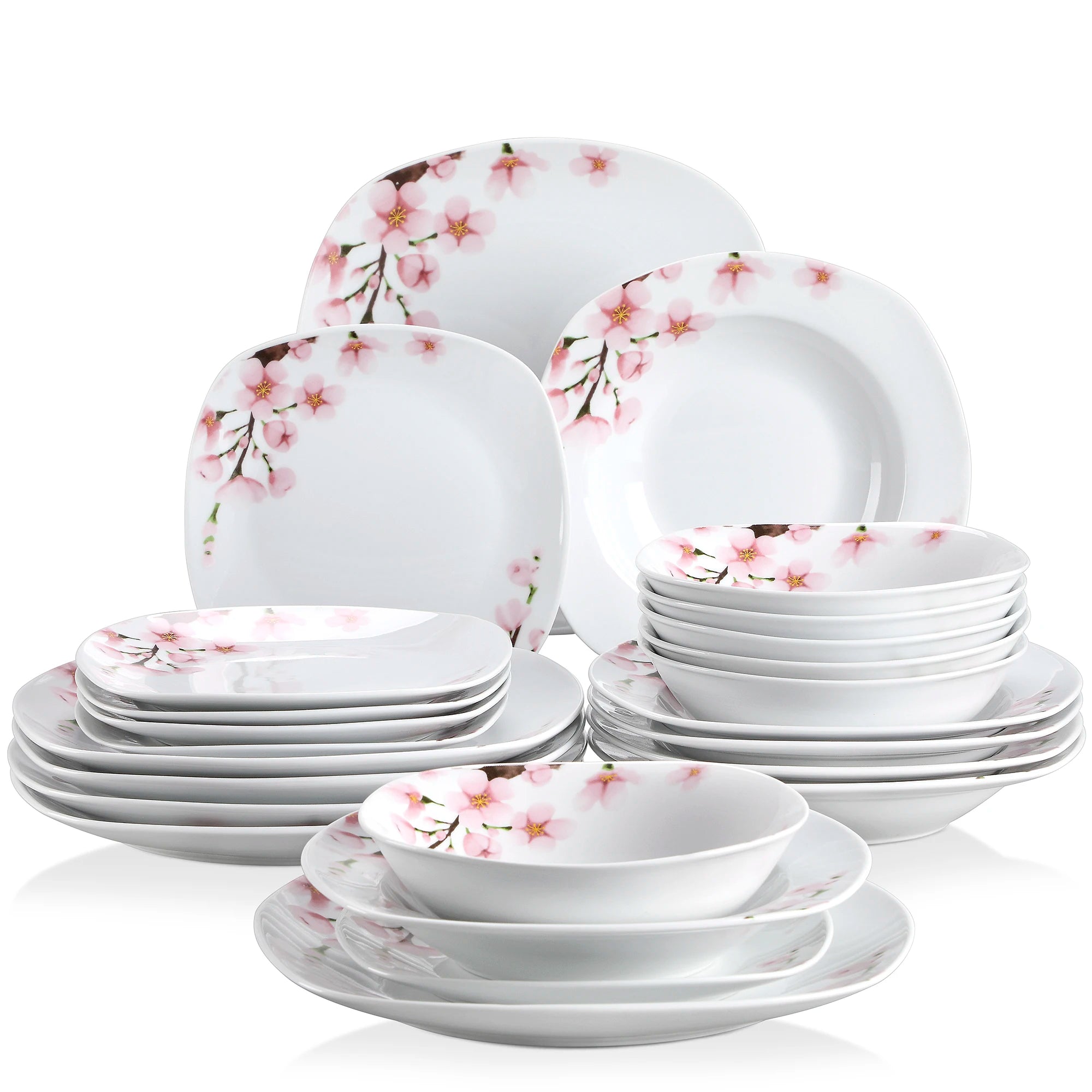 VEWEET – service de table en porcelaine et céramique pour 12 personnes, ensemble d'assiettes à dîner de 48 pièces, avec bol, assiette à Dessert, assiette à soupe et à dîner