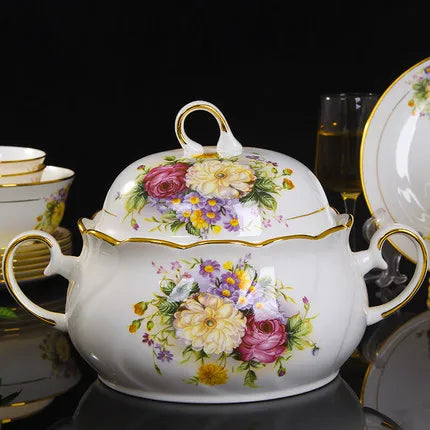 JINGDEZHEN-Vaisselle en céramique, porcelaine, bol assiette à soupe cuillère, assiette à steak occidentale avec vaisselle de bricolage