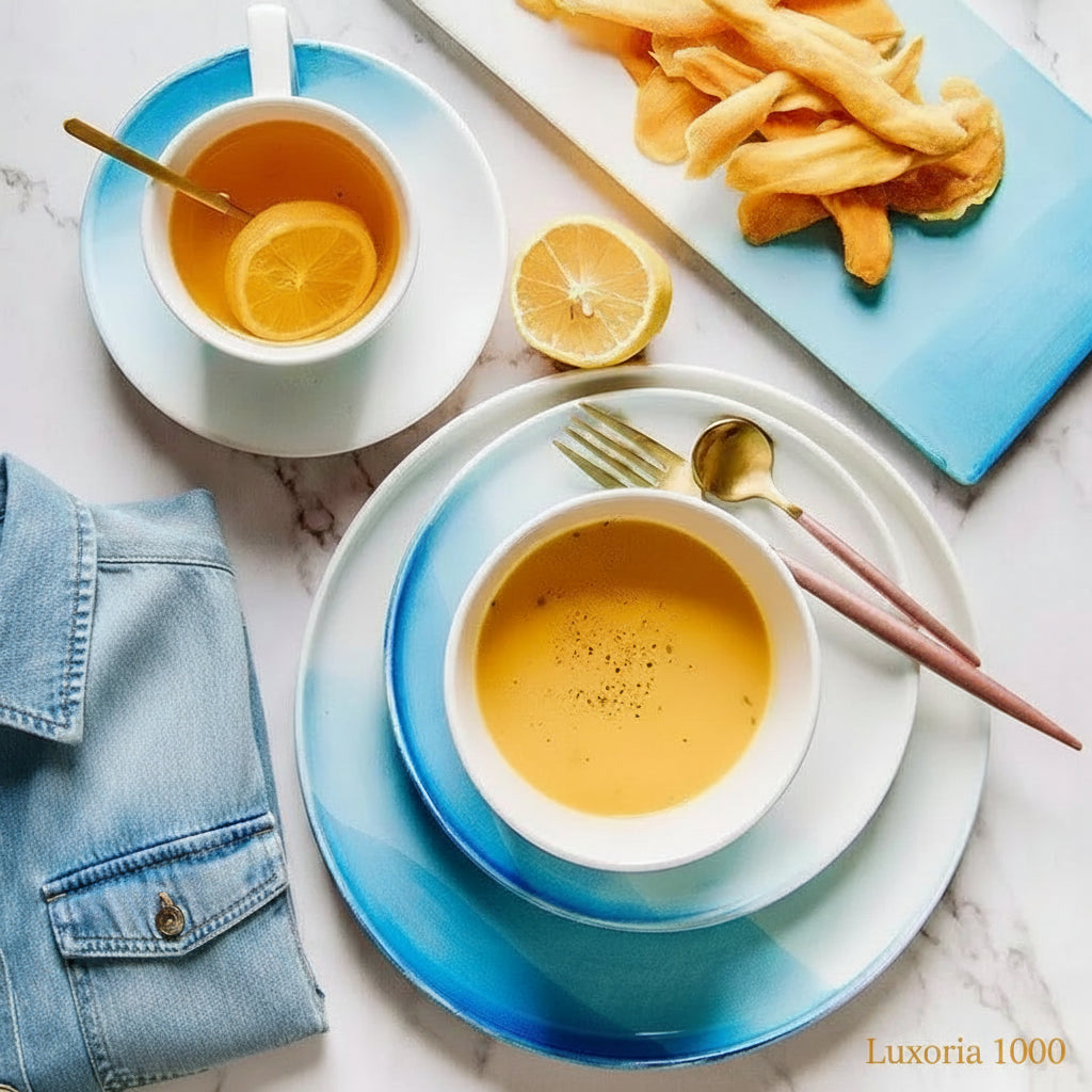 Ensemble de bols et tasses en céramique de couleur bleue, assiette à fruits, assiette à Dessert, plateau créatif, vaisselle Plate pour la nourriture