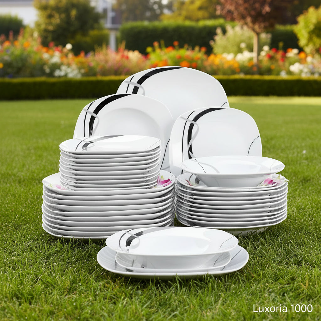 VEWEET FIONA-Service de vaisselle de cuisine en porcelaine, 18/36 pièces, en céramique, ligne noire, avec quePlate, dessert, soupe