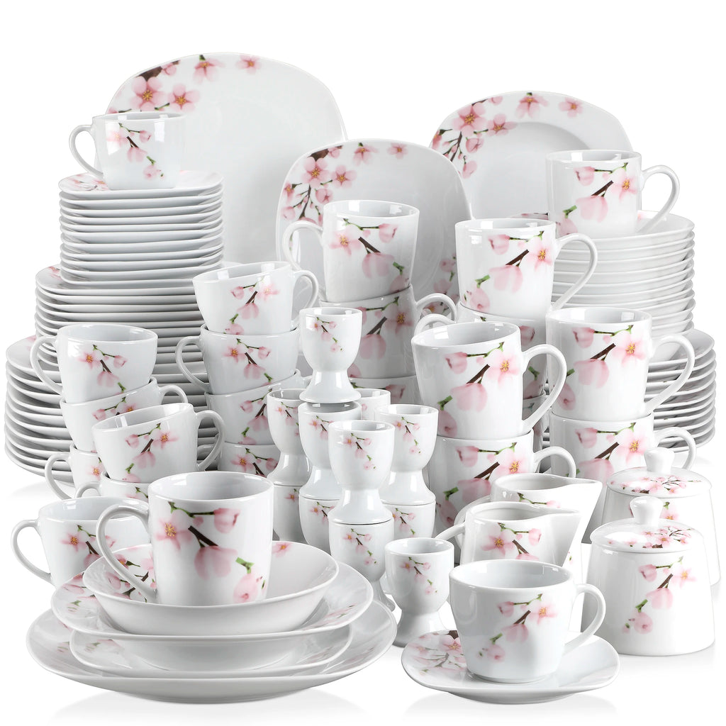 VEWEET ANNIE – service de table en porcelaine 50/100 pièces, avec tasse à œufs, tasses et soucoup, tasse, dessert, soupe et assiette à dîner, bol, pichet à lait, ensemble de pots à sucre