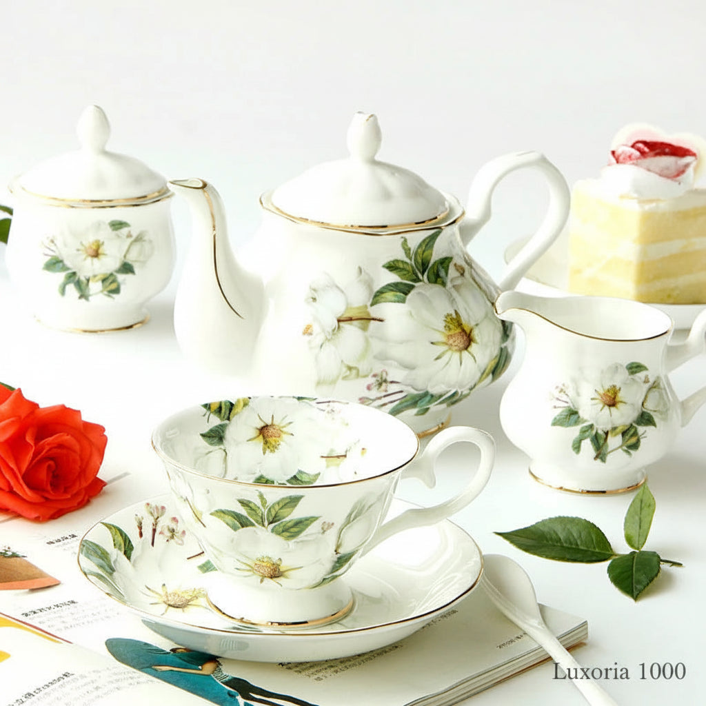 European Style Fine Bone China Royal Design with Rose Golden Line Eco-Friendly 15-Piece Tea & Coffee Cup Set