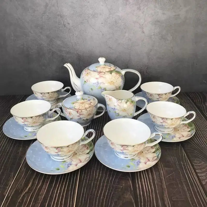 European Style Fine Bone China Royal Design with Rose Golden Line Eco-Friendly 15-Piece Tea & Coffee Cup Set