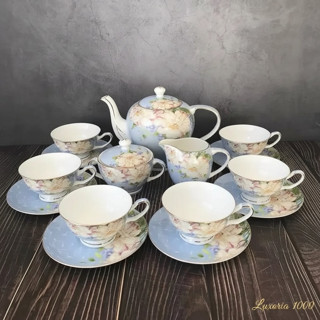 European Style Fine Bone China Royal Design with Rose Golden Line Eco-Friendly 15-Piece Tea & Coffee Cup Set