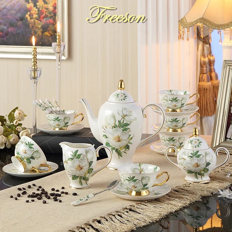 Service à café en porcelaine camélia sophia chine, service à thé en porcelaine britannique, pot en céramique, crémier sucrier, théière heure du thé, tasse à café, tasse à café