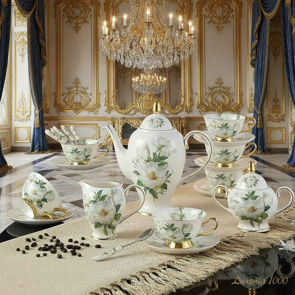 Service à café en porcelaine camélia sophia chine, service à thé en porcelaine britannique, pot en céramique, crémier sucrier, théière heure du thé, tasse à café, tasse à café