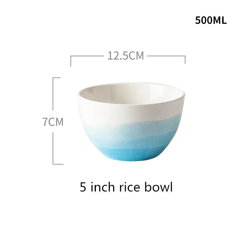 Ensemble de bols et tasses en céramique de couleur bleue, assiette à fruits, assiette à Dessert, plateau créatif, vaisselle Plate pour la nourriture