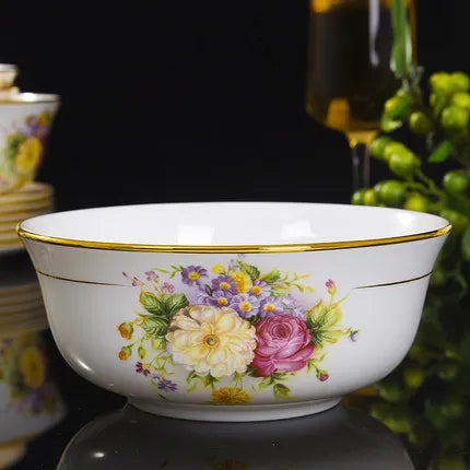 JINGDEZHEN-Vaisselle en céramique, porcelaine, bol assiette à soupe cuillère, assiette à steak occidentale avec vaisselle de bricolage