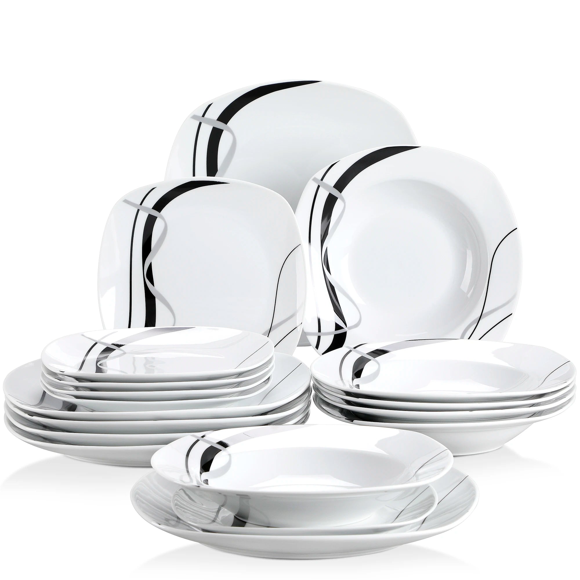 VEWEET FIONA-Service de vaisselle de cuisine en porcelaine, 18/36 pièces, en céramique, ligne noire, avec quePlate, dessert, soupe