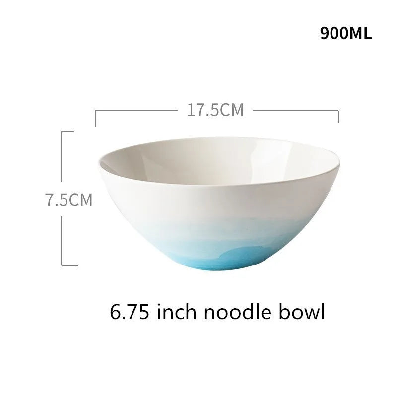 Ensemble de bols et tasses en céramique de couleur bleue, assiette à fruits, assiette à Dessert, plateau créatif, vaisselle Plate pour la nourriture