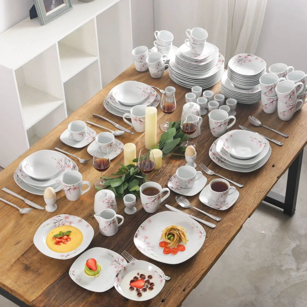 VEWEET ANNIE – service de table en porcelaine 50/100 pièces, avec tasse à œufs, tasses et soucoup, tasse, dessert, soupe et assiette à dîner, bol, pichet à lait, ensemble de pots à sucre