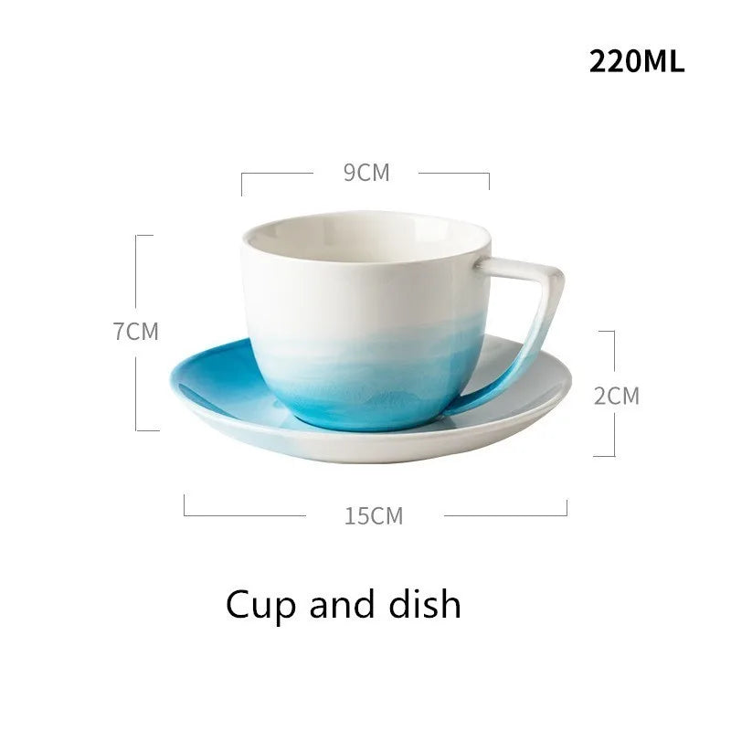 Ensemble de bols et tasses en céramique de couleur bleue, assiette à fruits, assiette à Dessert, plateau créatif, vaisselle Plate pour la nourriture