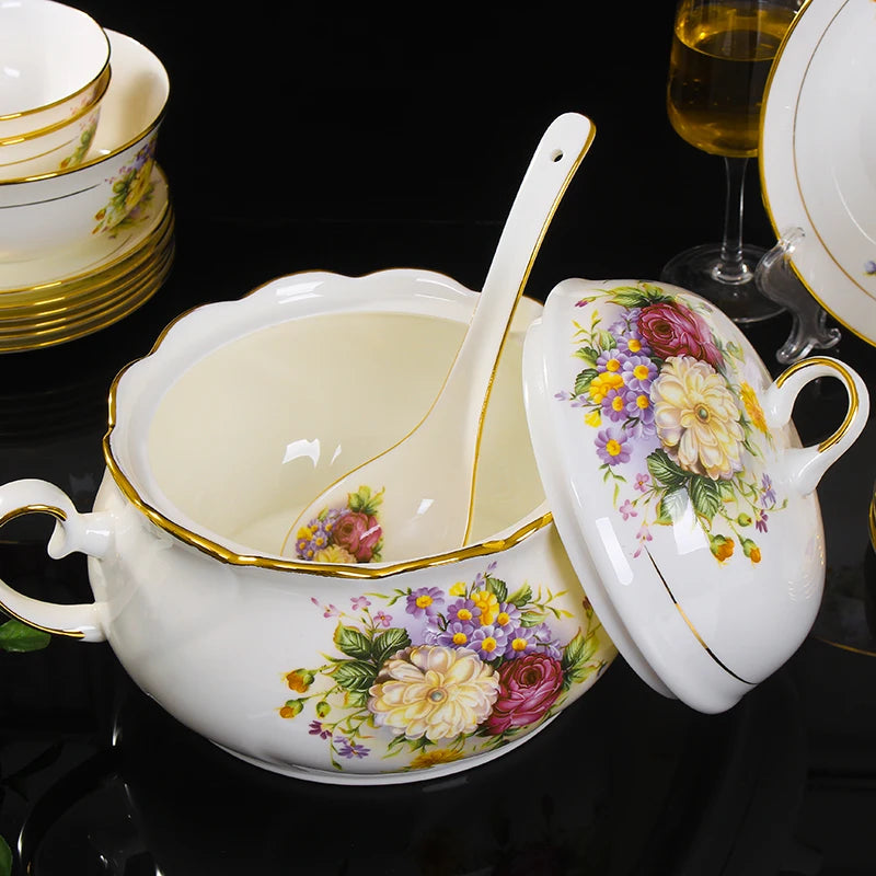 JINGDEZHEN-Vaisselle en céramique, porcelaine, bol assiette à soupe cuillère, assiette à steak occidentale avec vaisselle de bricolage