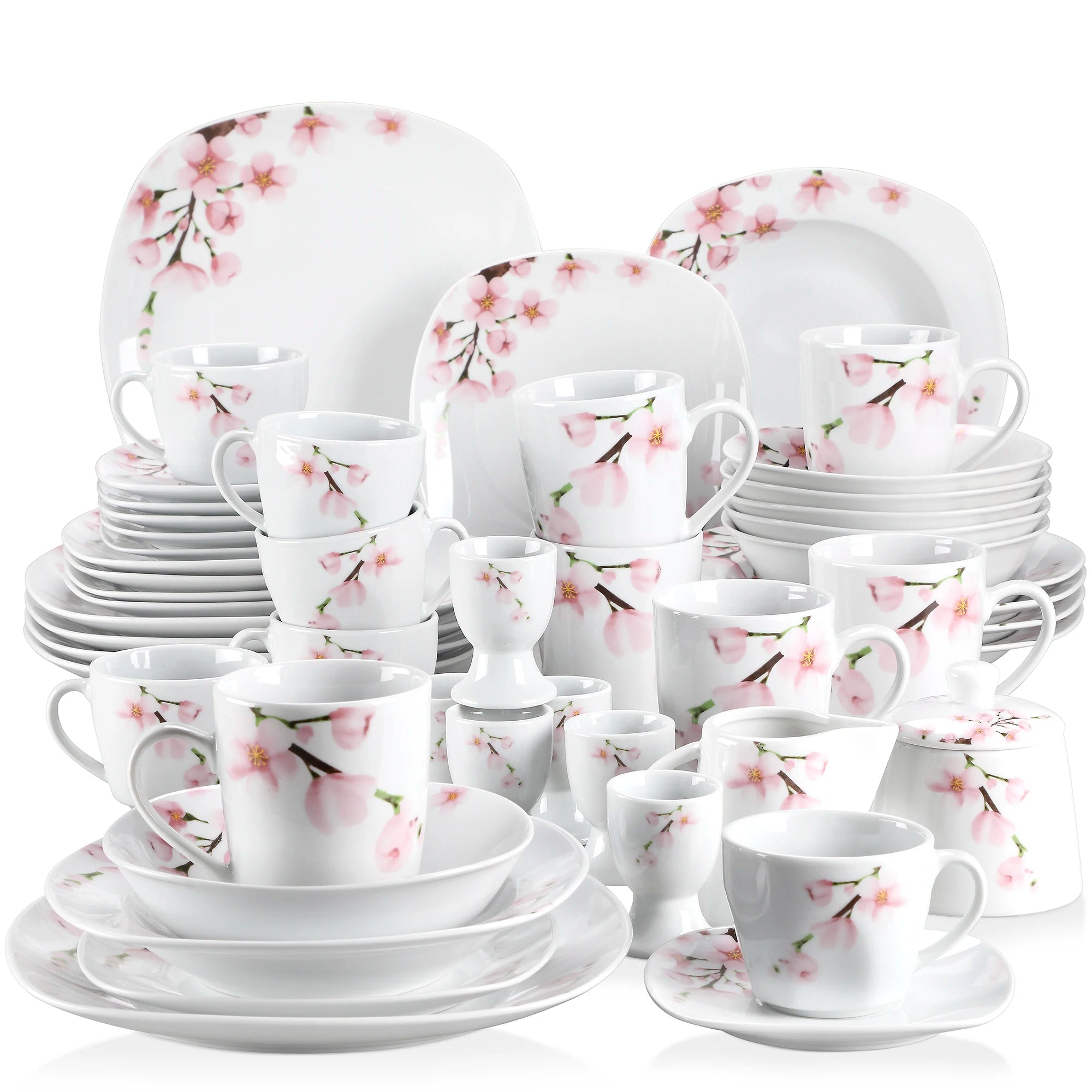 VEWEET ANNIE – service de table en porcelaine 50/100 pièces, avec tasse à œufs, tasses et soucoup, tasse, dessert, soupe et assiette à dîner, bol, pichet à lait, ensemble de pots à sucre