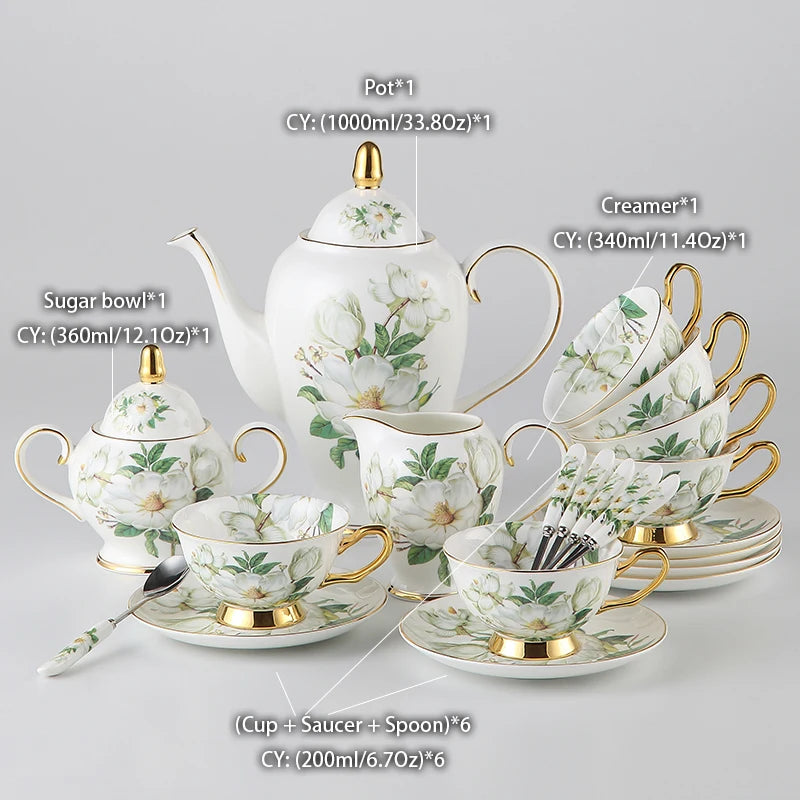 Service à café en porcelaine camélia sophia chine, service à thé en porcelaine britannique, pot en céramique, crémier sucrier, théière heure du thé, tasse à café, tasse à café