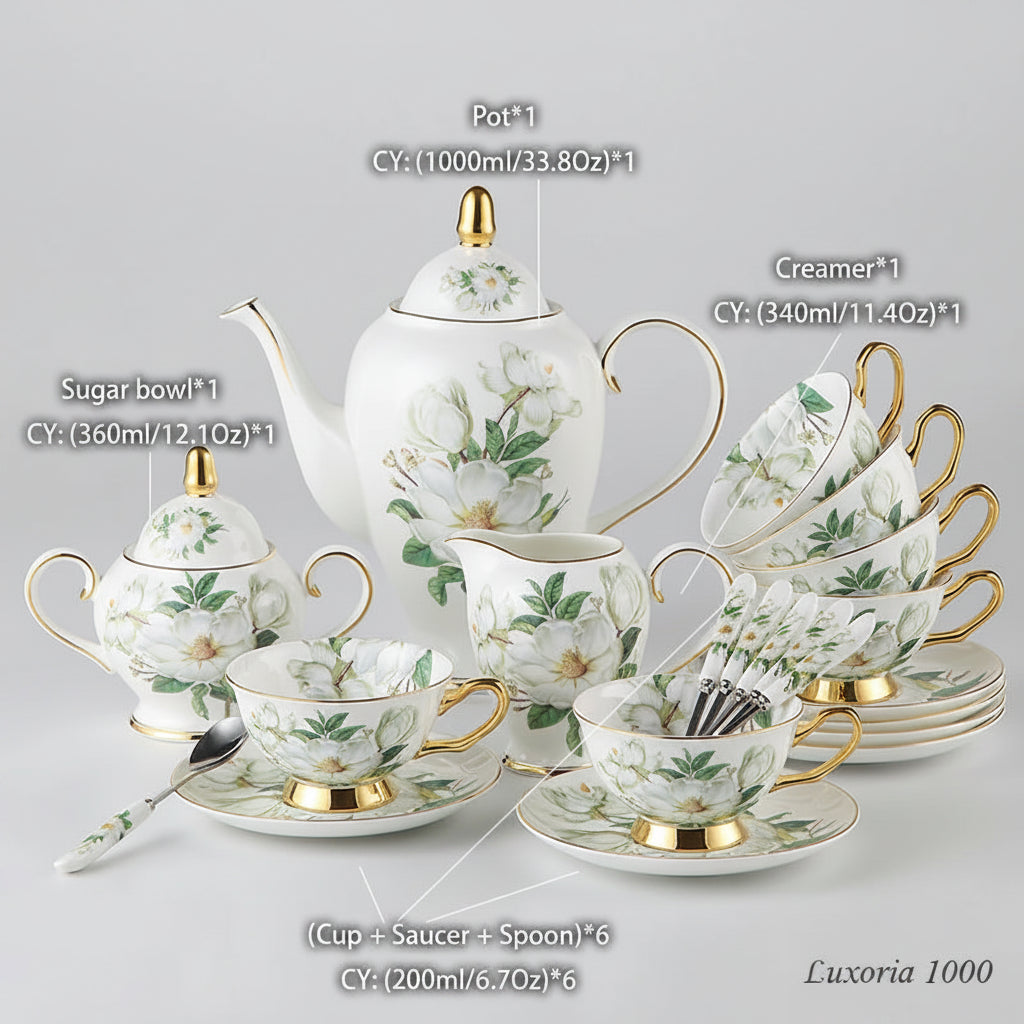 Service à café en porcelaine camélia sophia chine, service à thé en porcelaine britannique, pot en céramique, crémier sucrier, théière heure du thé, tasse à café, tasse à café