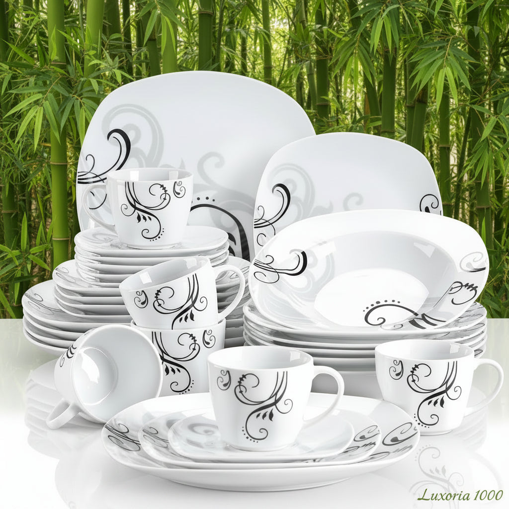 VEWEET ZOEY-Ensemble de 30 pièces de décalcomanies noires en porcelaine et céramique, ensemble i-set avec assiette à dessert, à soupe, quePlate Cup Sin5 er