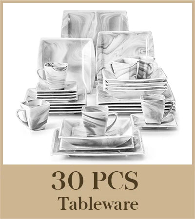 MALACASA .co.jp-Service de Vaisselle en Porcelaine Grise Marbré, avec 6 Assiettes à Dessert, à Soupe, à Queue, à Tasse, S/05, Service pour 12, 30/60 Pièces