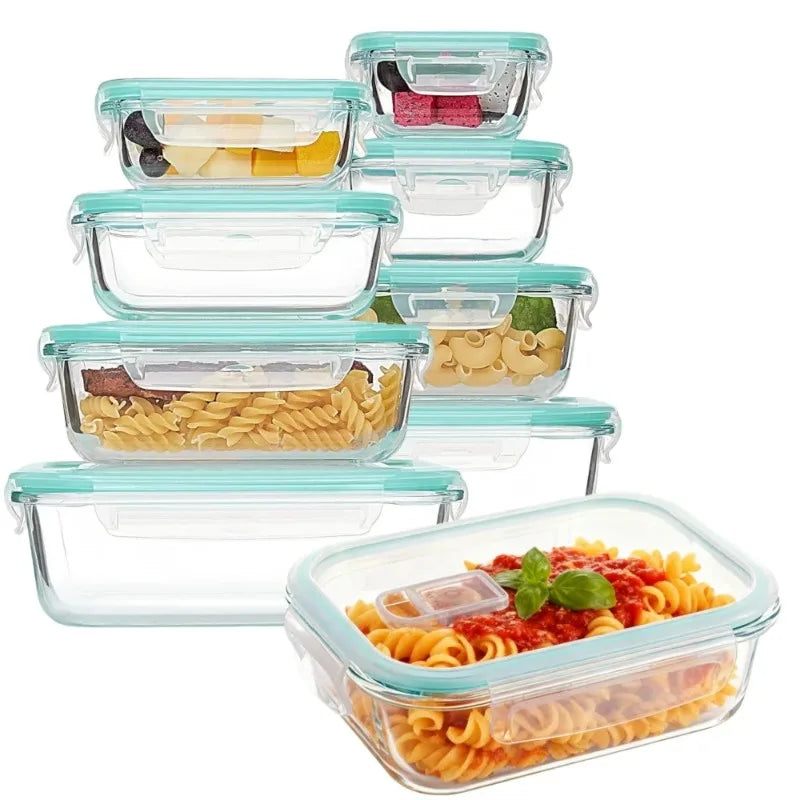 Boîtes de préparation de repas en verre hermétiques avec couvercles verrouillables, boîte à lunch, boîte de rangement alimentaire, boîte bento pour four à micro-ondes et lave-vaisselle