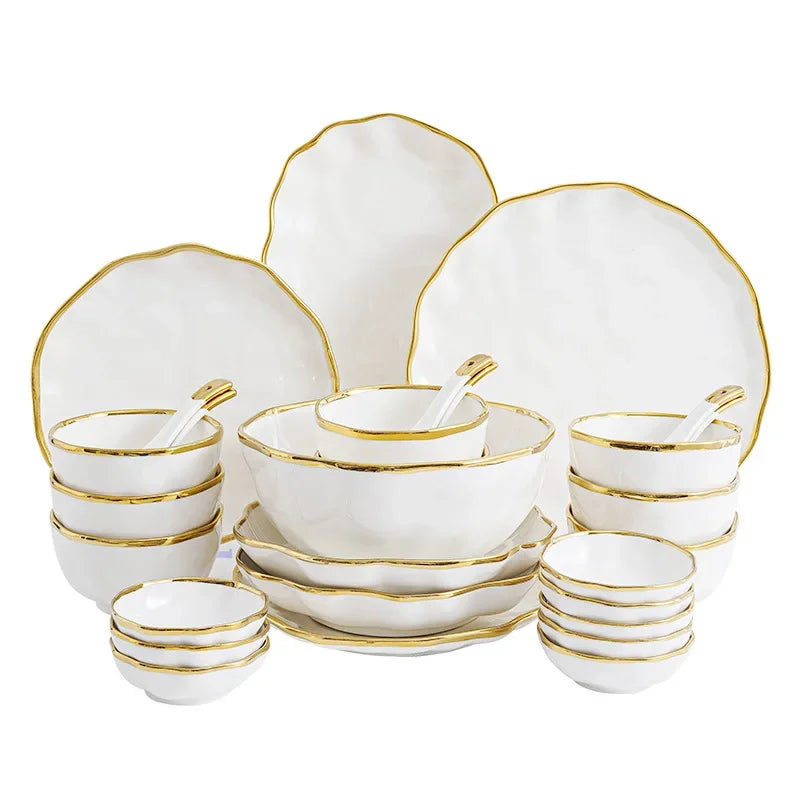 Assiettes à bol nordique, bol à nouilles, assiette à Steak légère, vaisselle de luxe en céramique pour la maison, combinaison d'assiettes et d'assiettes simples et modernes