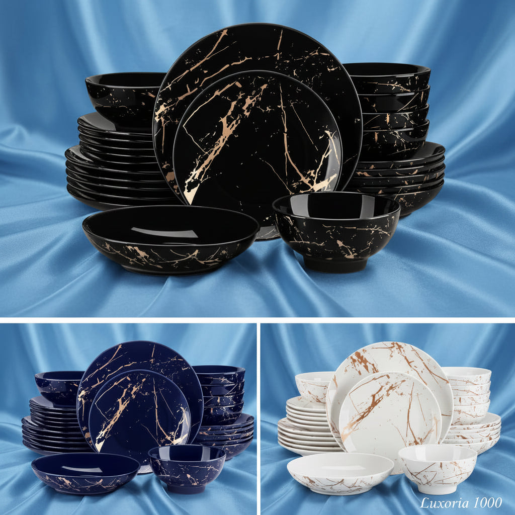 LOVECASA 24 pièces ensembles de vaisselle en glaçure dorée éclaboussures assiettes en porcelaine ensemble de dîner avec 6 pièces assiette à dîner/dessert/assiette à soupe/bol