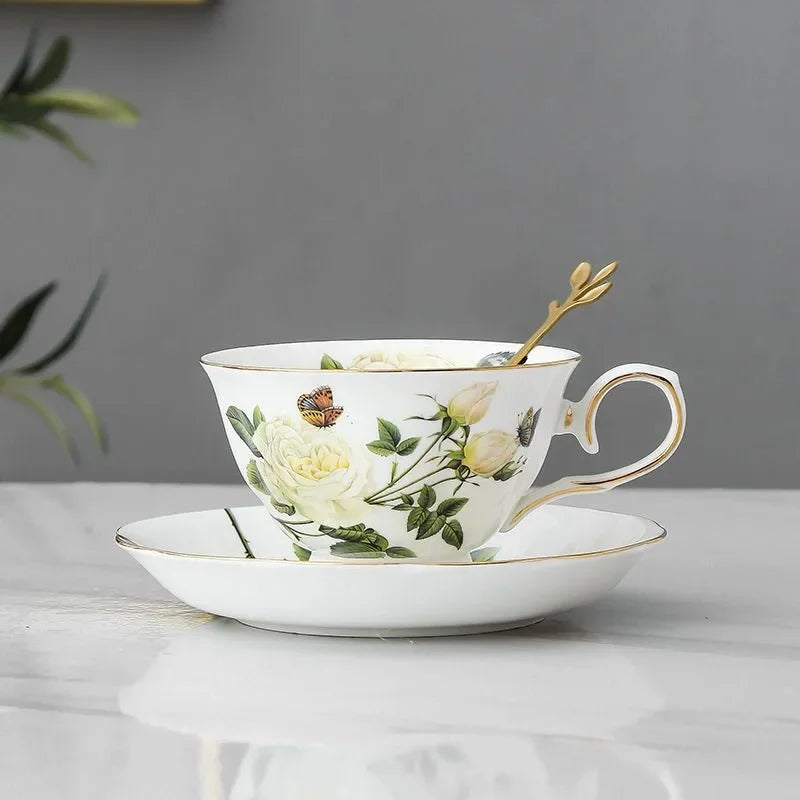 Tasse à café en céramique et ensemble de cuillères S/05 er, service de normalisation du thé fleuri, tasse en porcelaine européenne, tasses à café, cadeau Coffeeware