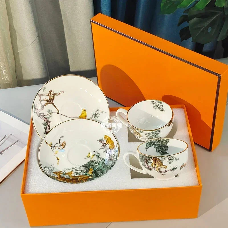 Assiette à dîner occidentale en céramique européenne, ensemble jungle, assiette à steak, tasse à café, après-midi, coffret cadeau personnalisé