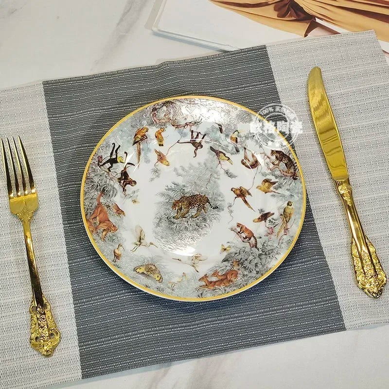 Assiette à dîner occidentale en céramique européenne, ensemble jungle, assiette à steak, tasse à café, après-midi, coffret cadeau personnalisé