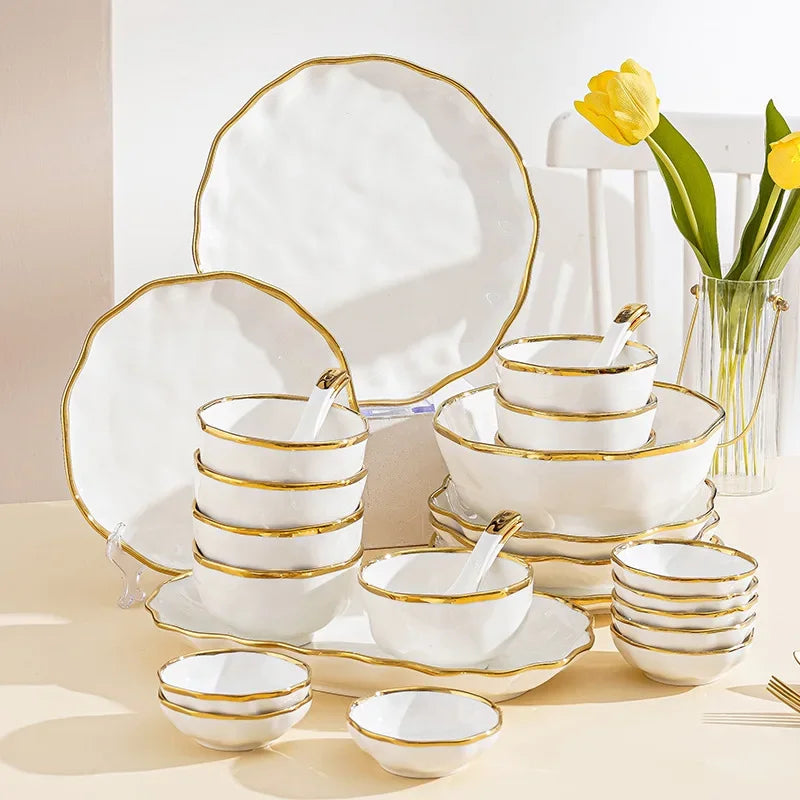 Assiettes à bol nordique, bol à nouilles, assiette à Steak légère, vaisselle de luxe en céramique pour la maison, combinaison d'assiettes et d'assiettes simples et modernes