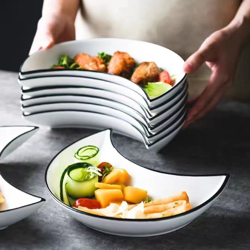 Service de vaisselle en céramique pour réunion, 5 pièces, assiette chaude en forme de lune, combinaison d'assiettes flexibles selon la consommation alimentaire