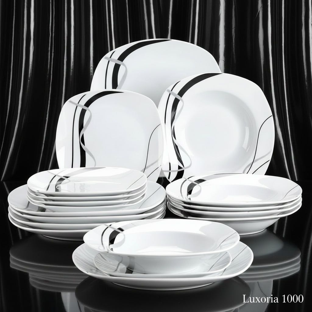 VEWEET FIONA-Service de vaisselle de cuisine en porcelaine, 18/36 pièces, en céramique, ligne noire, avec quePlate, dessert, soupe