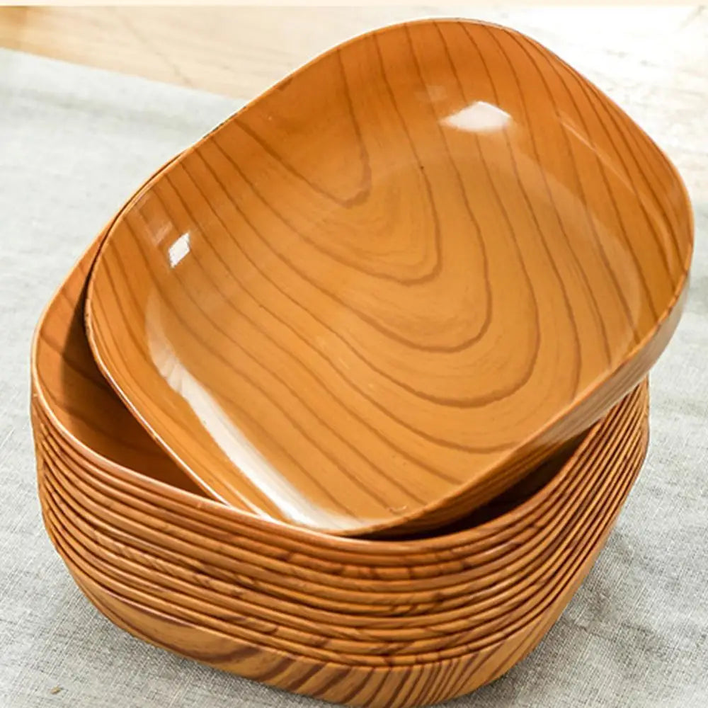 Assiette carrée en Imitation de Grain de bois de cuisine, ensemble de plats à Grain Simple japonais pour vaisselle, bol de cuisine, vaisselle, fournitures de cuisine