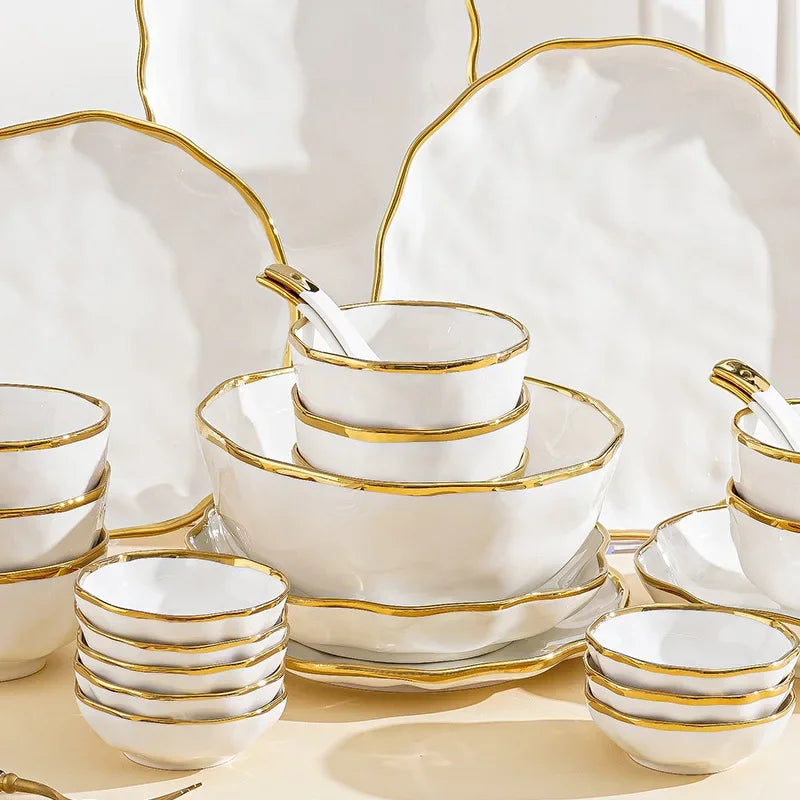 Assiettes à bol nordique, bol à nouilles, assiette à Steak légère, vaisselle de luxe en céramique pour la maison, combinaison d'assiettes et d'assiettes simples et modernes