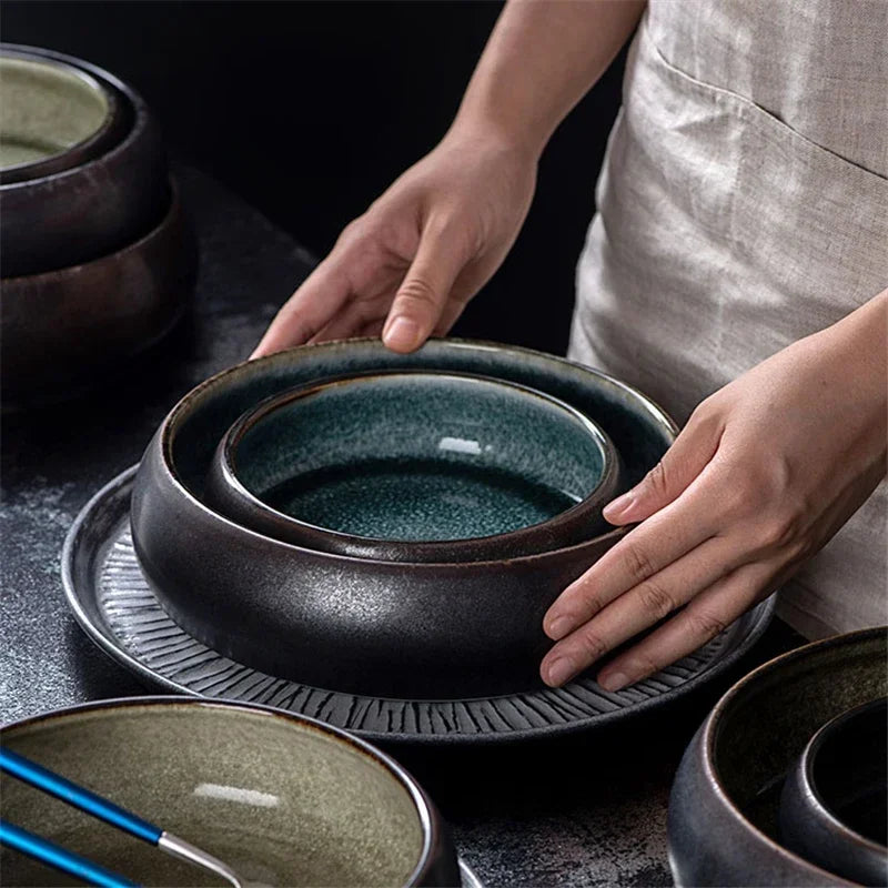 Filles à riz en céramique japonais créatif, dessert à salade Per95.ashimi, vaisselle artistique rétro, bol à soupe en verre en bois de ramen à salade