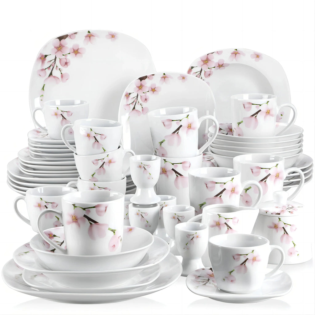 VEWEET ANNIE – service de table en porcelaine 50/100 pièces, avec tasse à œufs, tasses et soucoup, tasse, dessert, soupe et assiette à dîner, bol, pichet à lait, ensemble de pots à sucre
