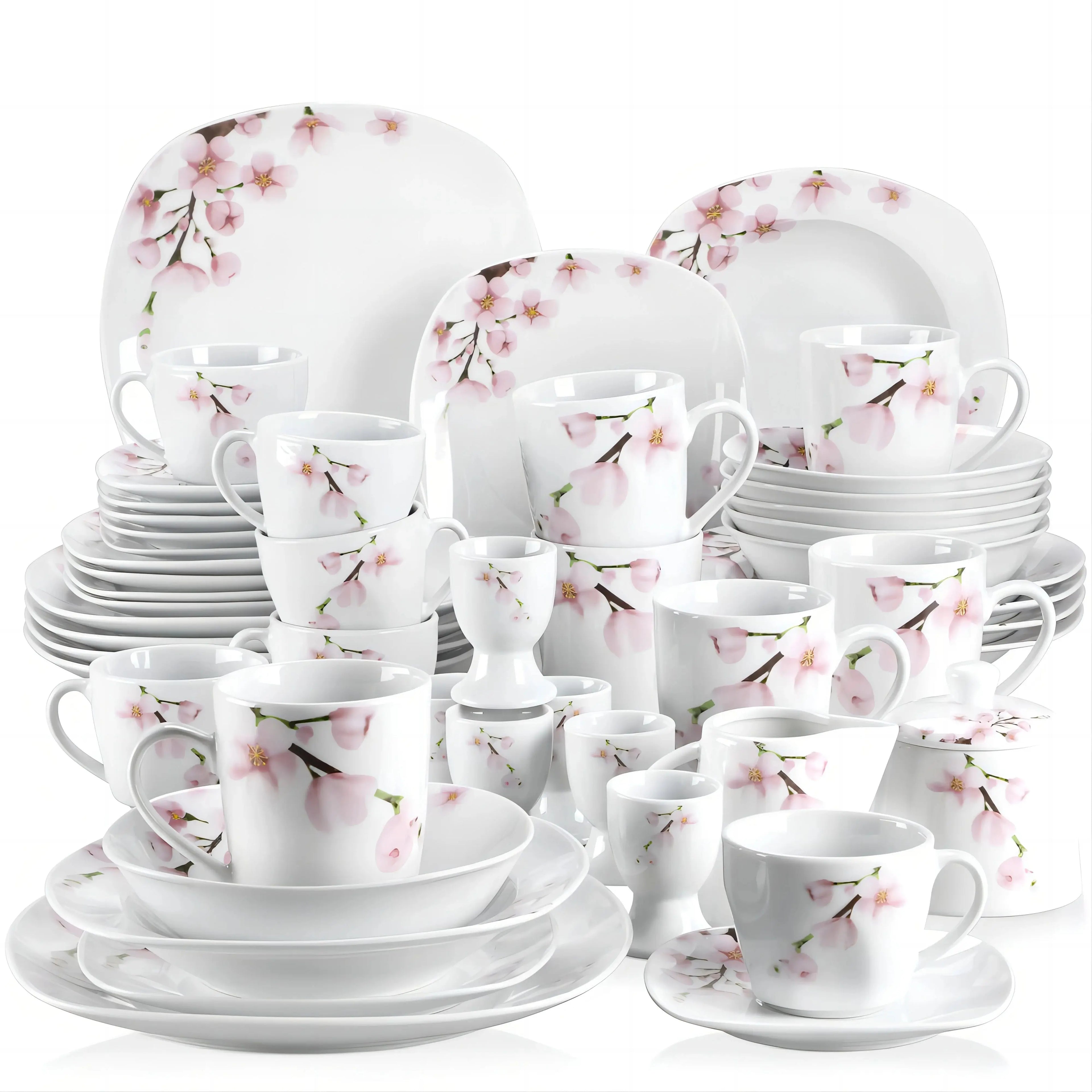 VEWEET ANNIE – service de table en porcelaine 50/100 pièces, avec tasse à œufs, tasses et soucoup, tasse, dessert, soupe et assiette à dîner, bol, pichet à lait, ensemble de pots à sucre