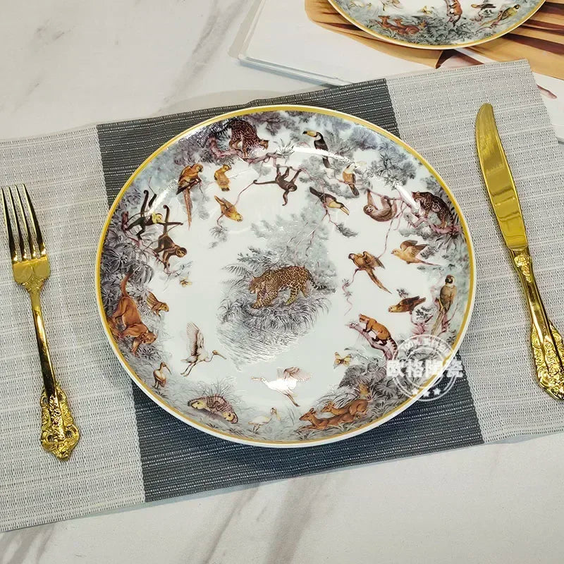 Assiette à dîner occidentale en céramique européenne, ensemble jungle, assiette à steak, tasse à café, après-midi, coffret cadeau personnalisé
