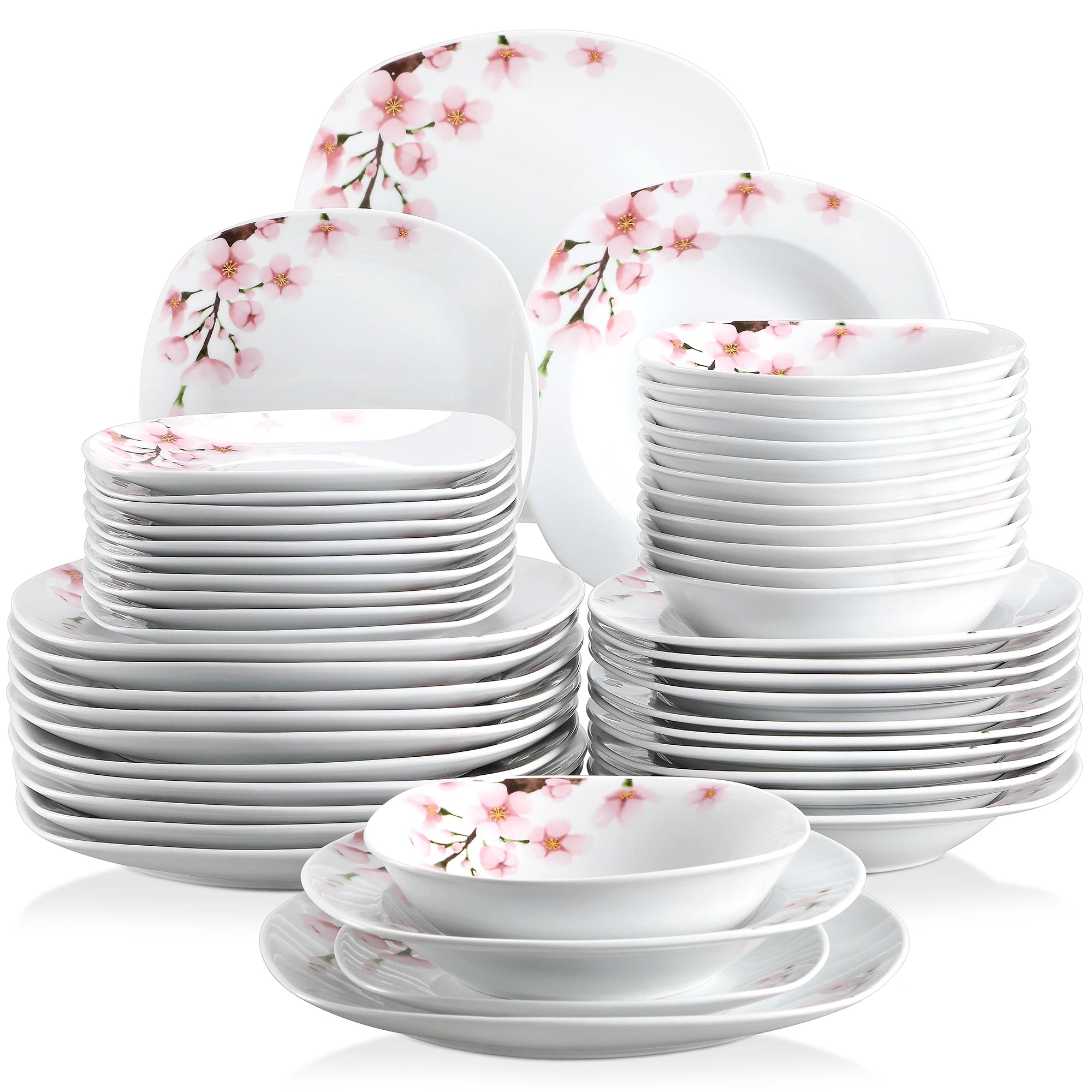 VEWEET – service de table en porcelaine et céramique pour 12 personnes, ensemble d'assiettes à dîner de 48 pièces, avec bol, assiette à Dessert, assiette à soupe et à dîner