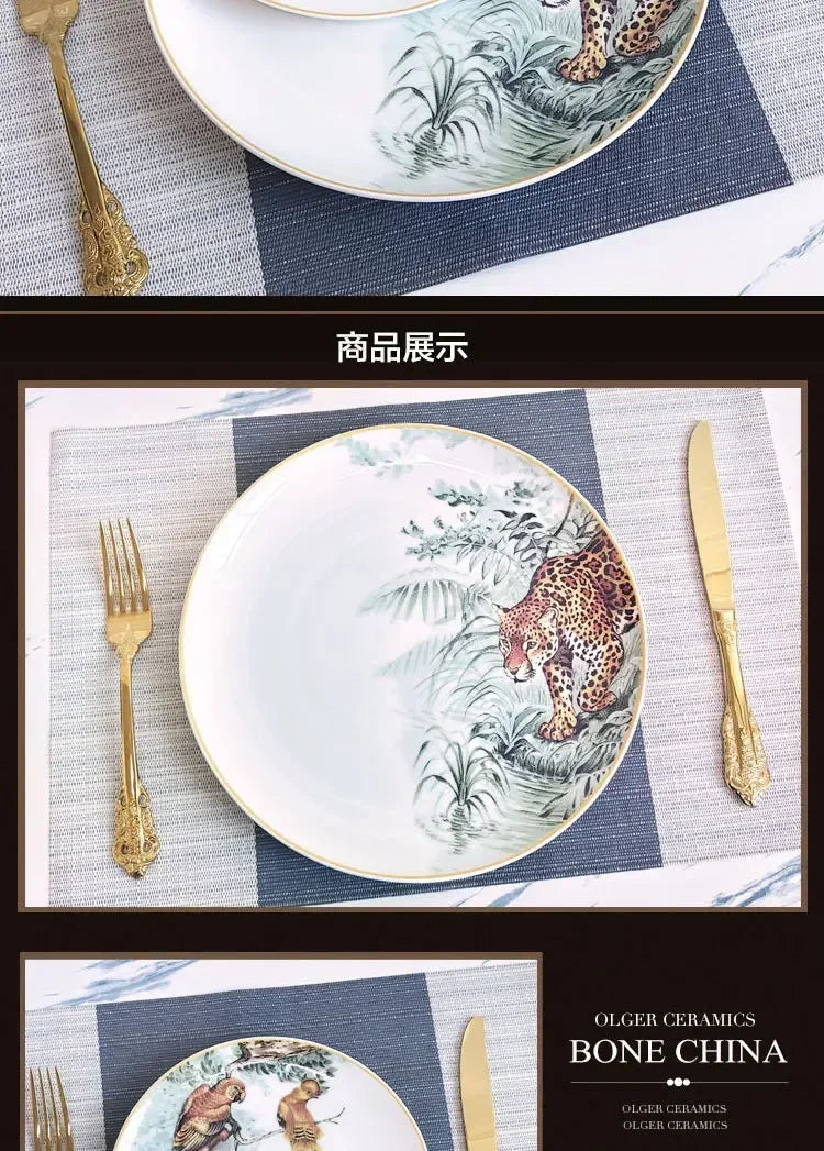 Assiette à dîner occidentale en céramique européenne, ensemble jungle, assiette à steak, tasse à café, après-midi, coffret cadeau personnalisé
