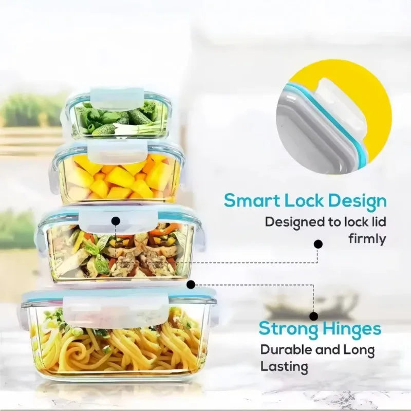 Boîtes de préparation de repas en verre hermétiques avec couvercles verrouillables, boîte à lunch, boîte de rangement alimentaire, boîte bento pour four à micro-ondes et lave-vaisselle