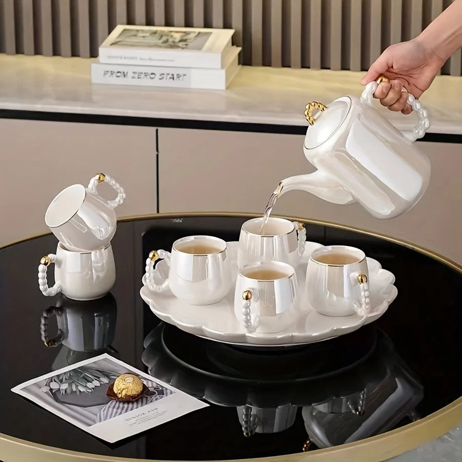 Service à thé en porcelaine émaillée avec perles européennes, théière en porcelaine blanche perle et théière à sucre et à l'huile de lait, 1 pièce/6 pièces/8 pièces/ensemble
