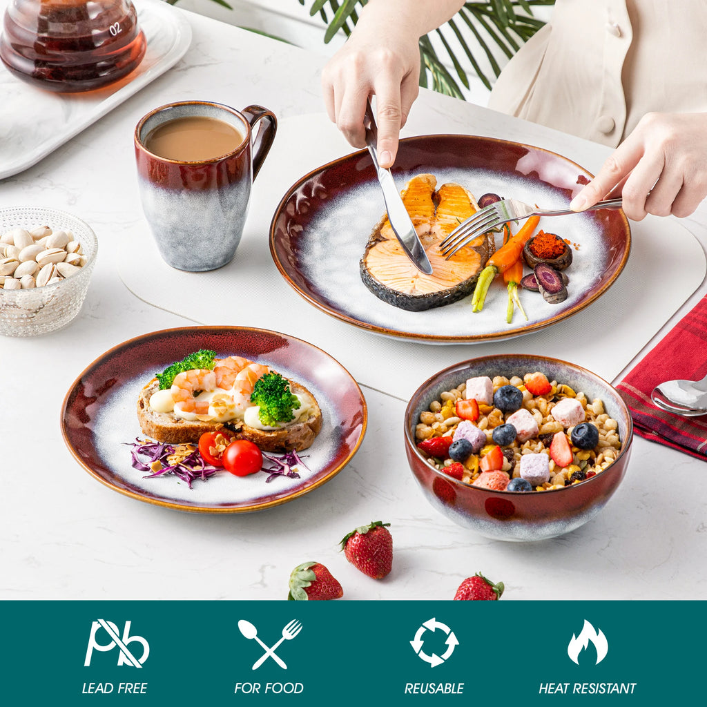 VANCASSO – service de table étoilé 16/32/48 pièces, service de table à glaçure du changement Kiln avec assiette à dîner, assiette à dessert, bol, tasse